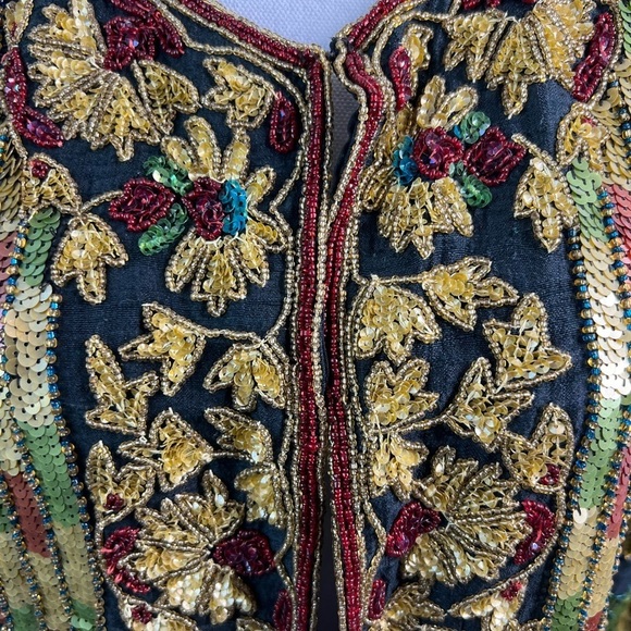 Adrianna Papell Holiday Vintage Sequined Silk Blazer Large - Picture 2 of 7